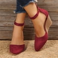 thumbnail image 3 of Women'S Belt Buckle Pointed Toe Wedge Sandals Ankle Strap Closed Toe Wedge Sandals shikongkuajing, 3 of 5