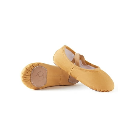 

Woobling Womens Girls Ballet Shoes Slip On Flats Canvas Dancing Shoe Ballets Dance Slippers Cross-Strap Split Sole Breathable Camel 6C