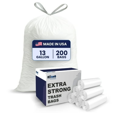 Plasticplace Kitchen Trash Bags, 13 Gallon, White Drawstring Regular, 200 Bags