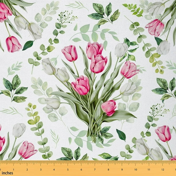 Castle Fairy Pink Tulip Girl Fabric by the Yard 1 Yard,Spring Graden Home Decor Fabric by the Yard,Chic Flower Room Decor Fabric by the Yard,Luxury Bedroom Decor