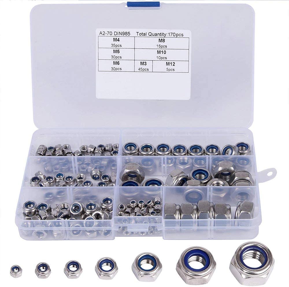 Assorted M3 to M8 Metric A2 Stainless Full Nuts & Nyloc Nuts 