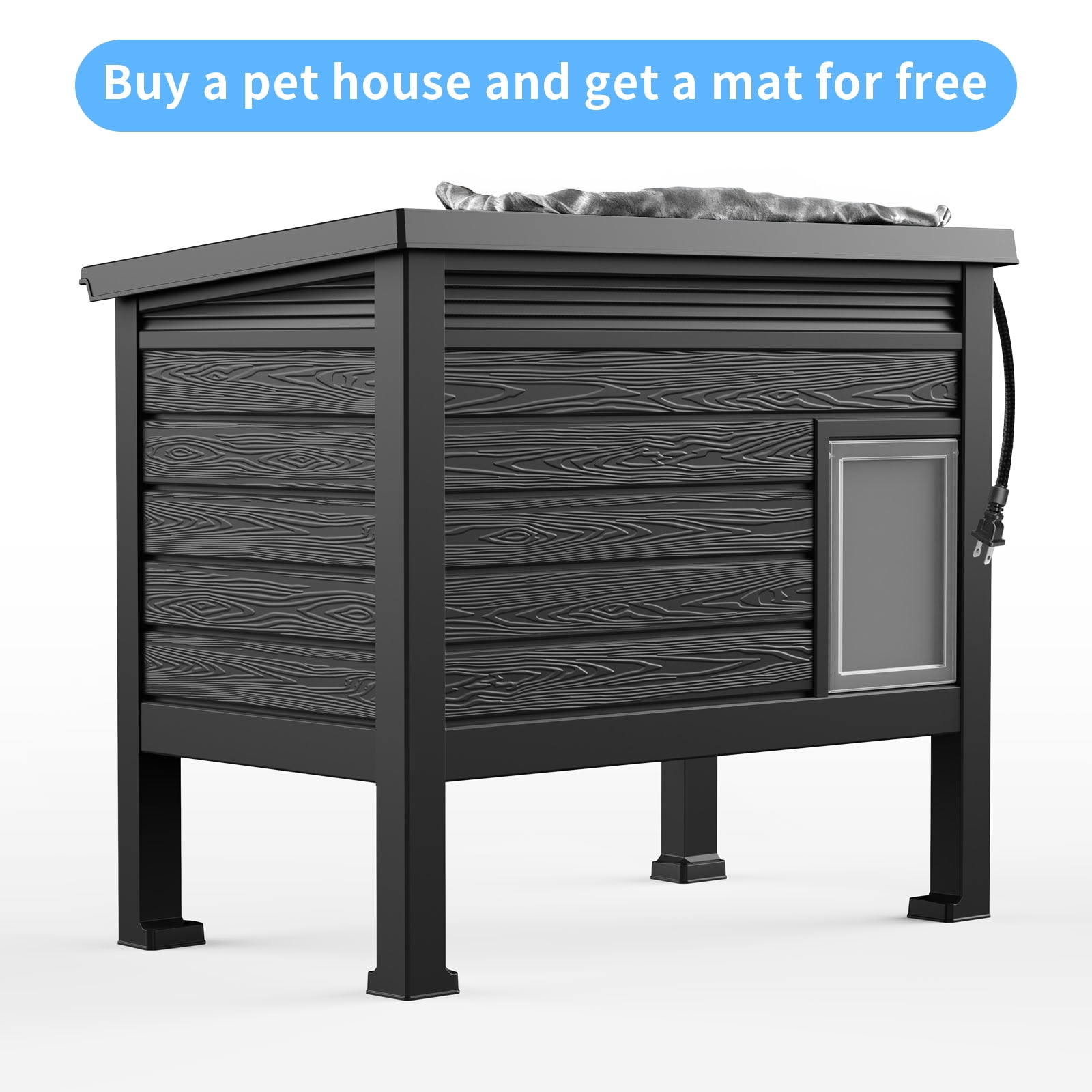 MAYEERTY Heated Indoor & Outdoor Cat House, Heavy-Duty Gas Spring Lid Pet Retreat with Removable Heating Pad