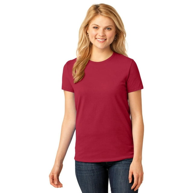 Port & Company T-Shirt pour Femmes 5.4 Oz 100 % Coton, Rouge, TTG
