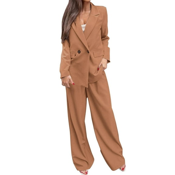 ICHUANYI Women's Stylish 2 Piece Office Work Suit Set Button Down Blazer and Wide Leg Pants Fall Winter Outfits 2023