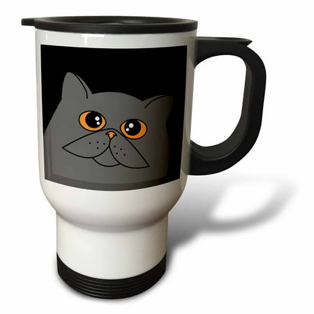 

3dRose The Curious Cat Grey with Orange Eyes Black Travel Mug 14oz Stainless Steel