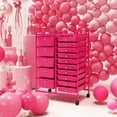 thumbnail image 5 of Gymax 15 Drawer Rolling Storage Cart Opaque Multicolor Drawers Home Organizer Mixed Hot Pink, 5 of 10