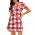 thumbnail image 1 of Xecao Chemise de Nuit à Carreaux Rouges pour Femmes, Manches Courtes, Imprimé Décontracté, 1 of 6