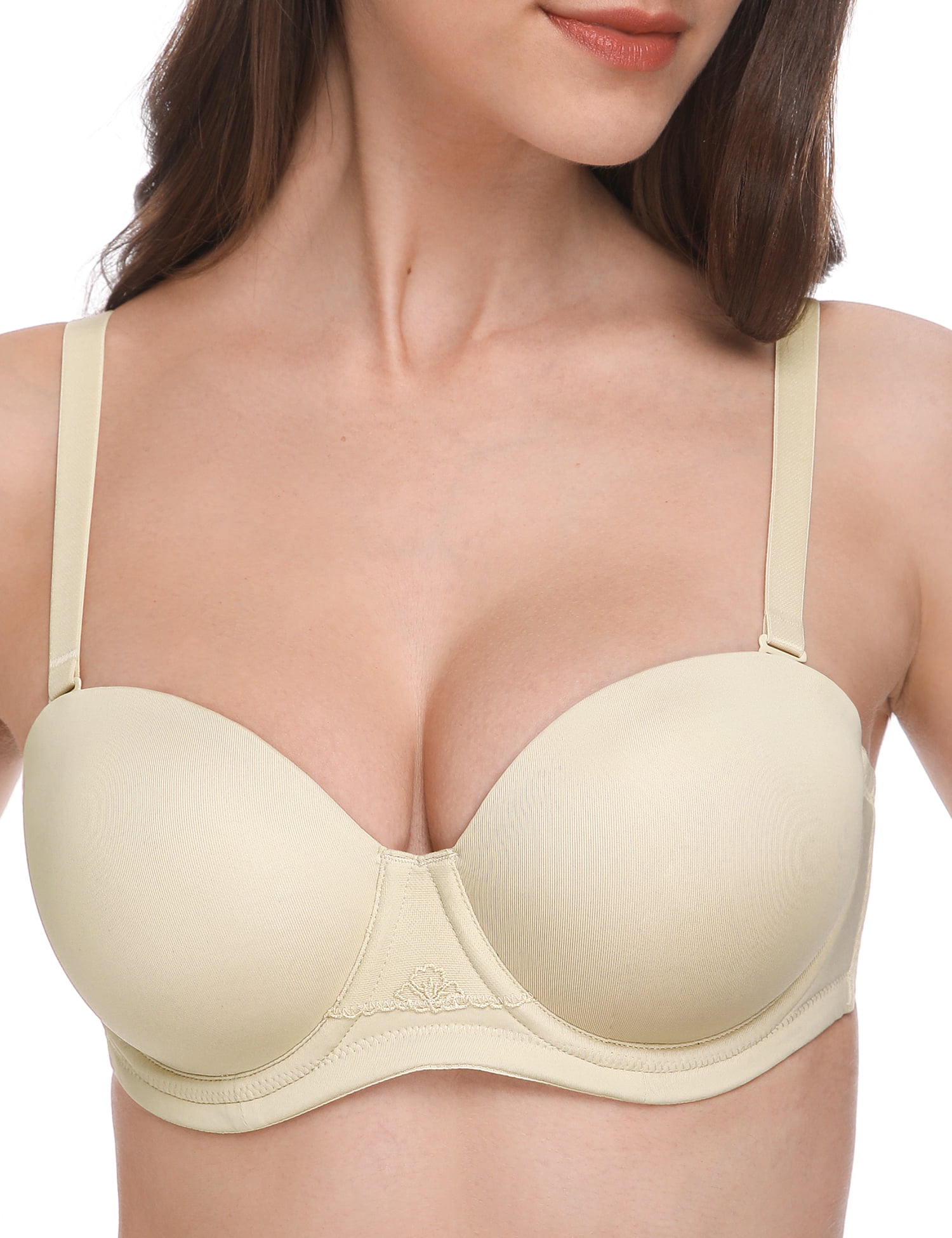 Wingslove Strapless Bra for Women Plus Size Push Up Underwire Multiway  Support Bra,Caramel 36C