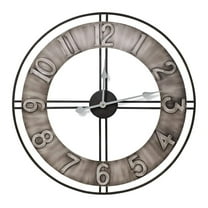 24 Inch Wall Clock Decorative - Gray Metal Analog Clock for Kitchen, Bedroom, Office - Silent Non-Ticking Round Clock with Large Numbers - Battery Operated Home Décor