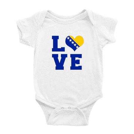 

Love Bosnia Flag Heart Cute Baby Romper (White 18-24 Months)