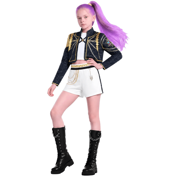 HTQWLP Girls Halloween Costumes, Pop Style Halloween Cosplay Dress Up Include Jacket Tank Top Shorts Set, Girls' Group Stage Performance Outfit, 2-14Y Girls Birthday Party & Fancy Dress Playwear