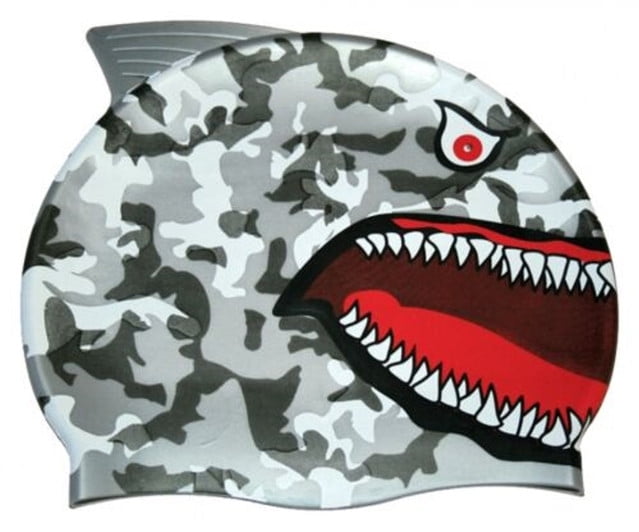 GREY CAMO SHARK Silicone CRITTER Learn to Swim Cap Child Swimming 39700-GS Jaws 