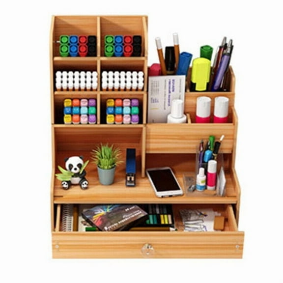 CHZIMADE Desk Organizer with Pen Holder and 1 Drawer, Multi-Functional Pen Holder, Pen Organizer for Desk, Desktop Stationary Organizer, Storage Rack for Home Office Art Supplies