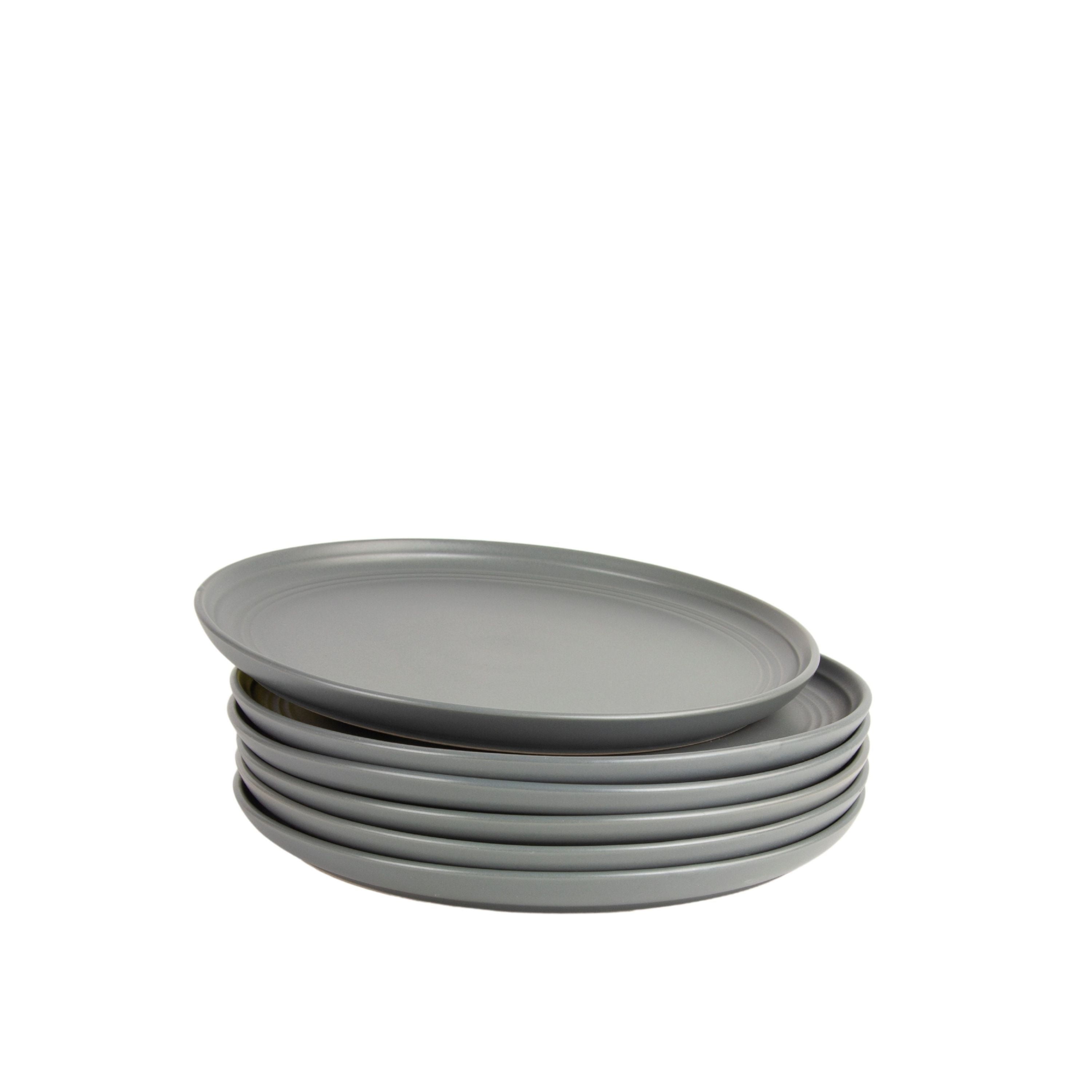 10 Strawberry Street Double Line 8.25" Round Stoneware Salad Plate, Set of 6, Matte Gray