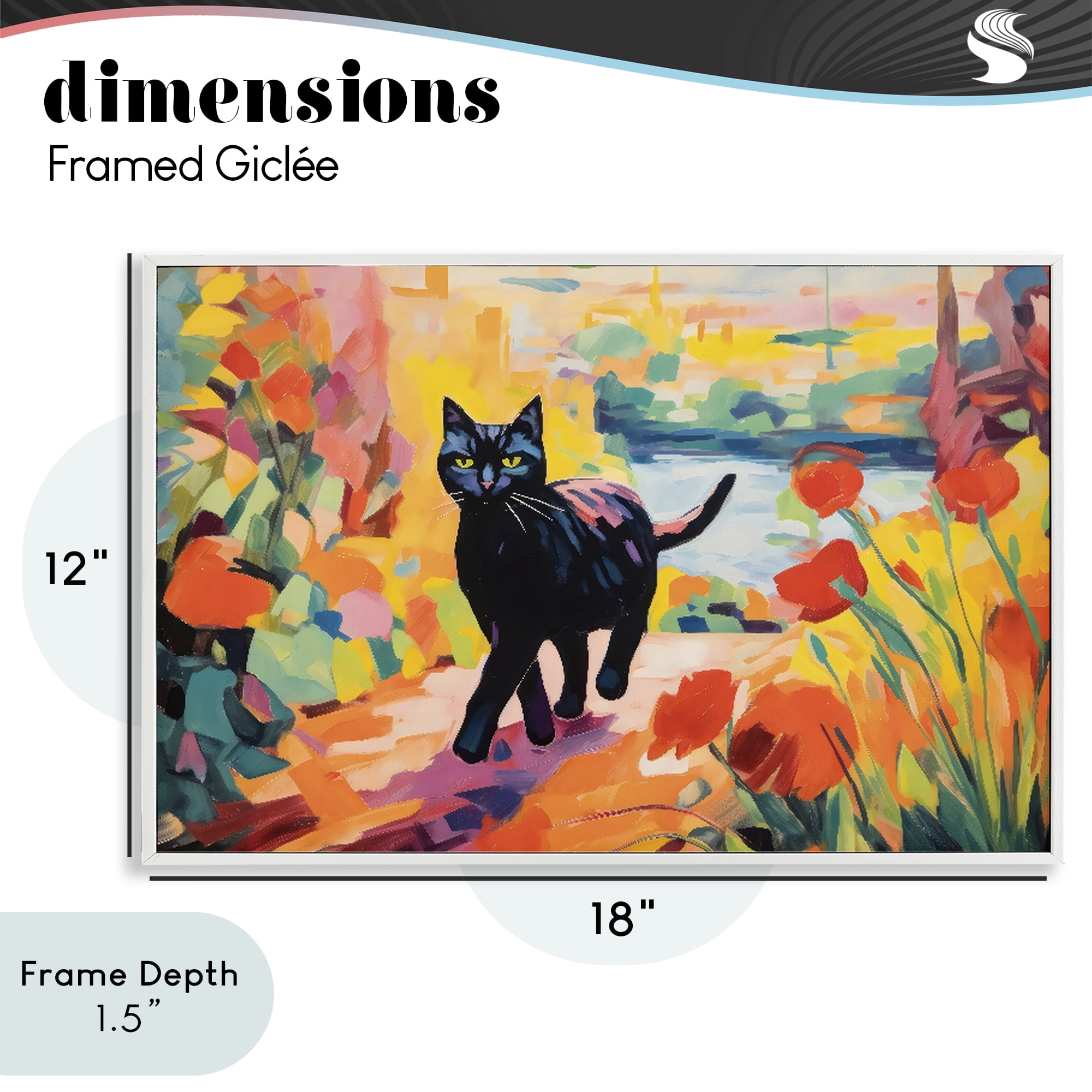 Stupell Industries Sunlit Black Cat in Garden White Framed Giclee Art, design by Creative Studio