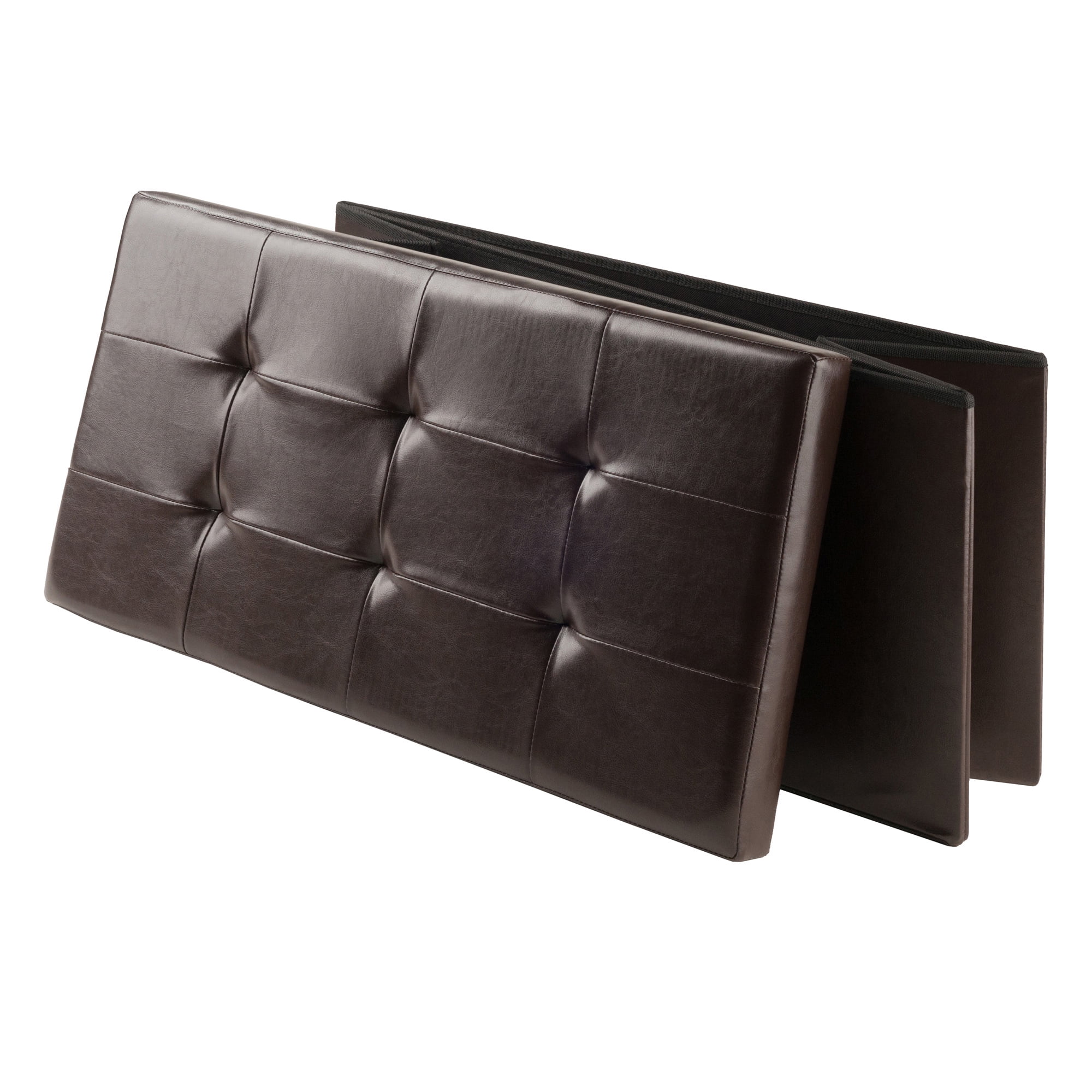 Winsome Wood Ashford Rectangular Storage Ottoman, Espresso Faux Leather