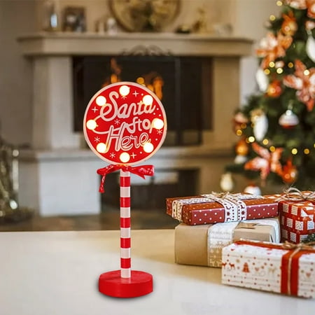 

Christmas Decoration Xmas Ornament New Christmas Street Sign Stop Decorative Lights Wooden Christmas Holiday Window Desktop Atmosphere LED Color Lights Santa Stop Here