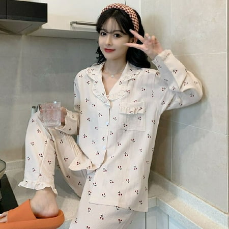 

DanceeMangoo WAVMIT New Women Pyjamas Bubble Cotton Long Tops Young Girl Pajamas Sets NightSuit Girl Sleepwear Sets Women Home Wear Clothes