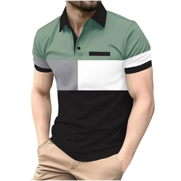 Clearance under 10 Men's Summer Shirts Fashion Casual Splicing Short Sleeve Turndown Collar Blouse Green, S