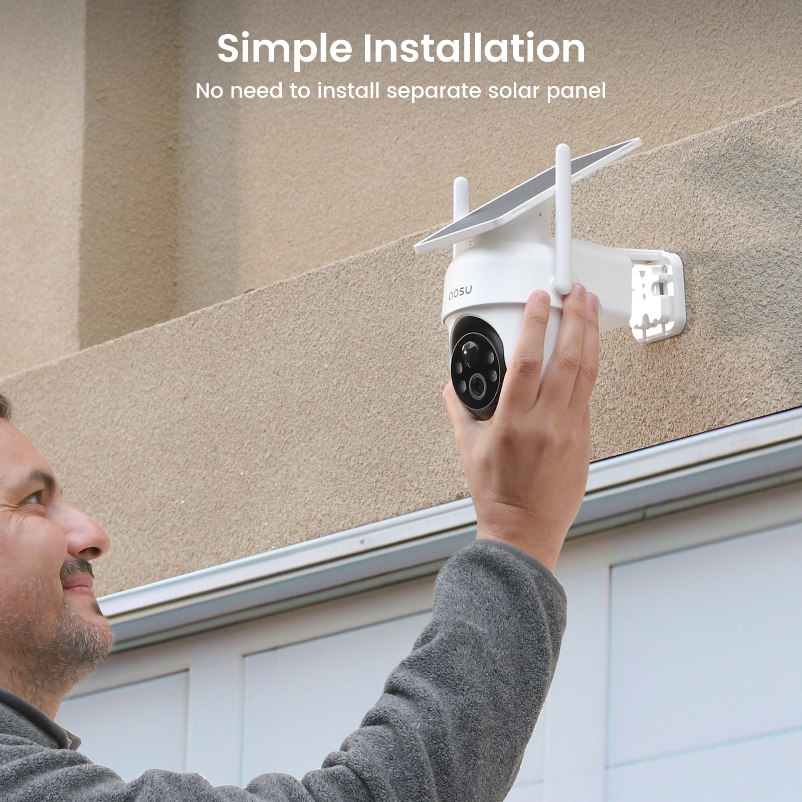 AOSU 2K/3MP Home Security Camera System, Solar Powered 4 Cam-Kit with Spotlight & AOSU Station, 360° View, No Monthly Fee, Auto Tracking, Color Night Vision, Easy Setup, 5GHz & 2.4GHz Wi-Fi