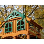 Gorilla Playsets Avalon Swing Set with Wood Roof, Trapeze Arm, Climbing Wall and Slide, Amber