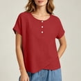 thumbnail image 6 of ClodeEU Women's Crew Neck Button Short Sleeve T-shirt,Solid Color Casual Loose Top Red,Women's Plus M, 6 of 8