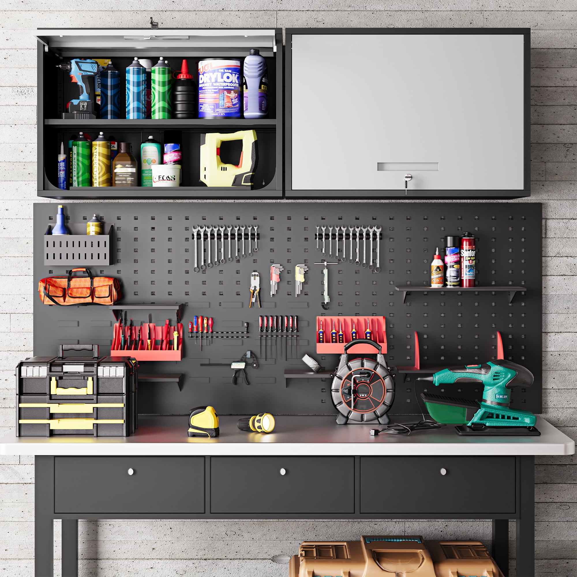 AUHUP Steel Wall Cabinet, Versatile Adjustable Metal Wall Mounted Storage Cabinet Organizer for Garage, Office, Kitchen, Black Gray, 31.5"W x 22"H x 16"D