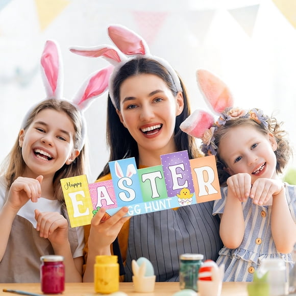 Sokhug Easter and Spring Double-Sided Wooden Decoration Sign, 13.78x5.12 Inch Themed Ornament for Home Decor and Centerpiece