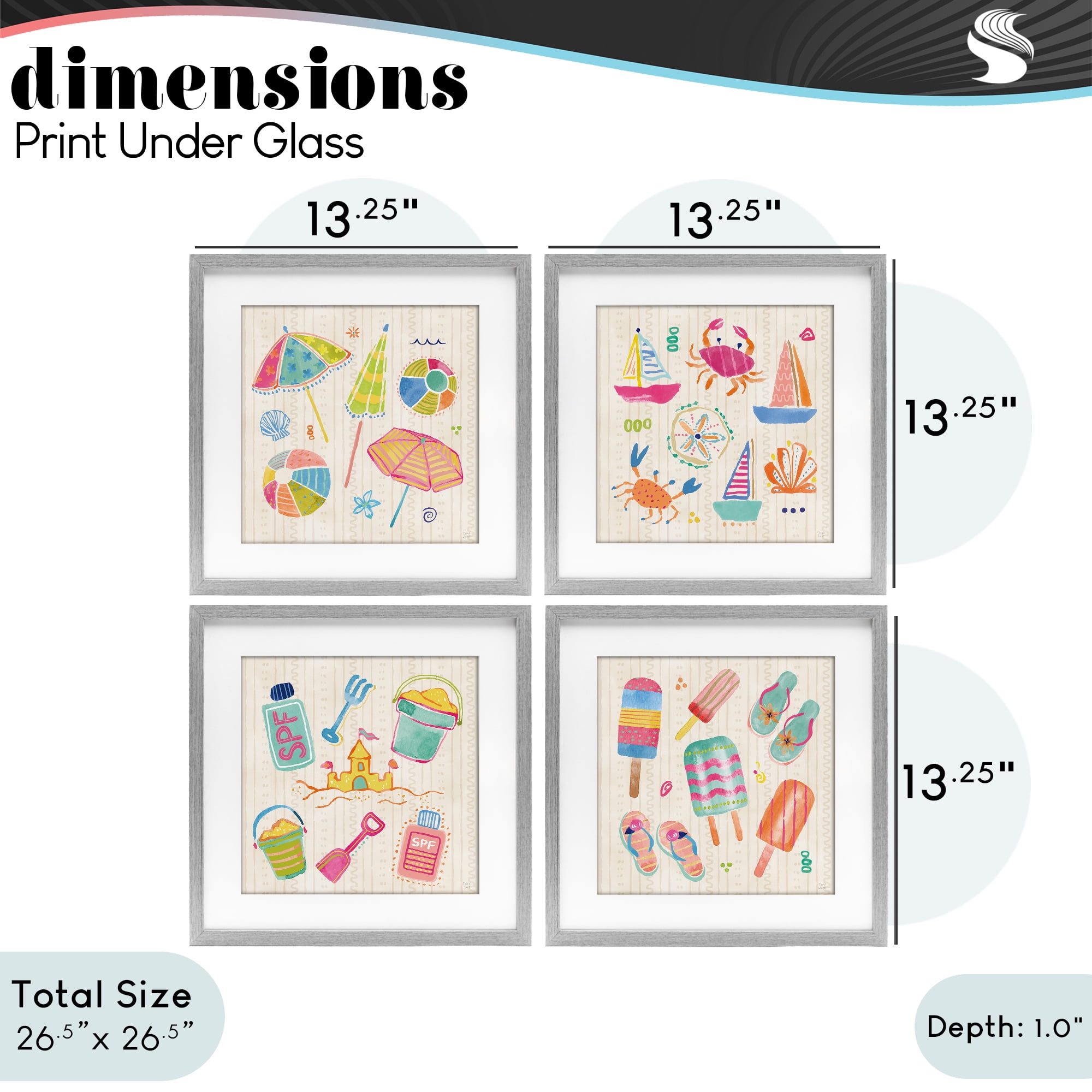 Stupell Industries Beach & Boats Collection 4 Piece Gray Framed Print Under Glass Set, design by Dina June
