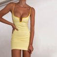 thumbnail image 2 of Moda mujer fiesta sólido Sexy cuello en V Camis sin mangas espalda descubierta chaleco Mini vestido Fridja  hj5991, 2 of 9