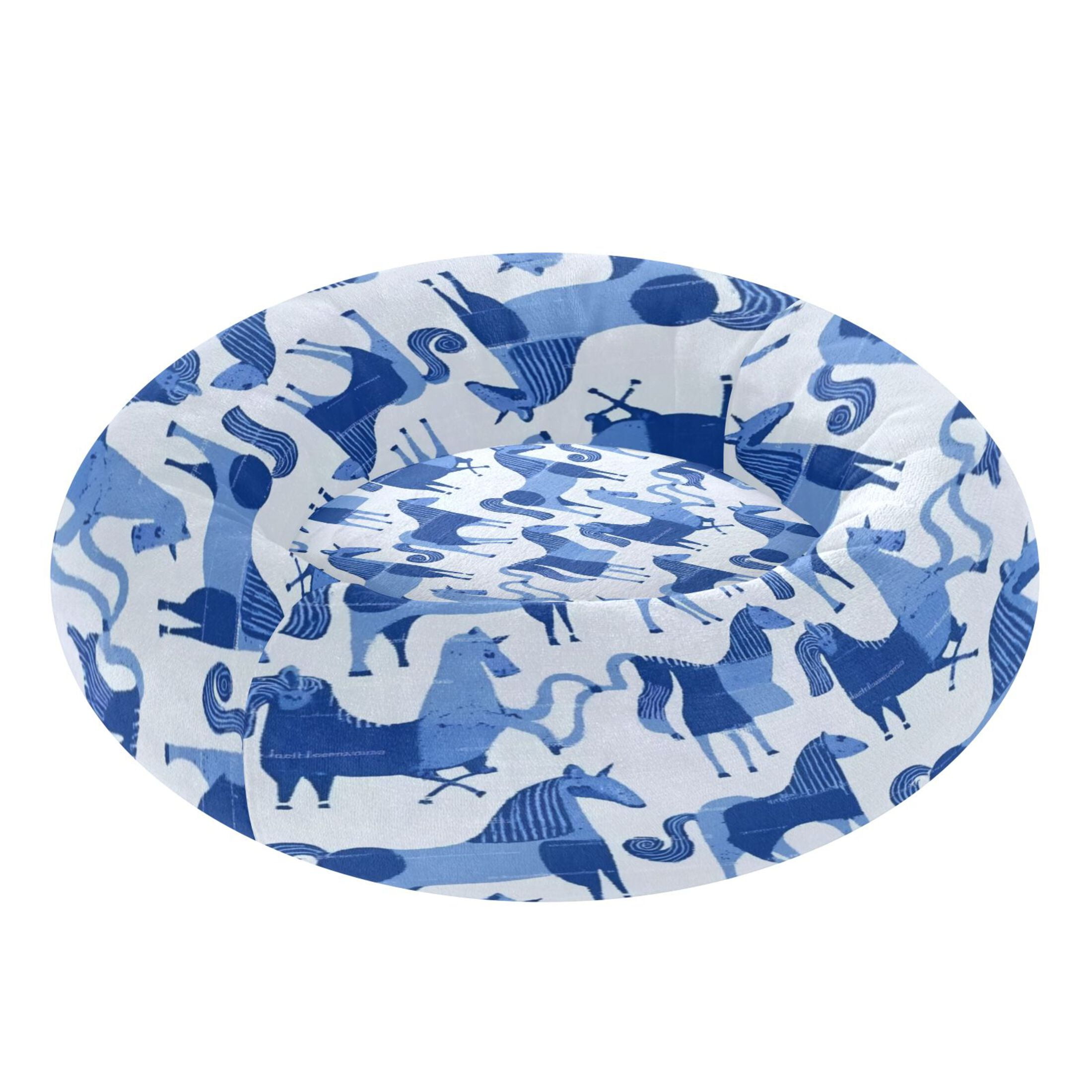 Iauyy Pet Couch Donut Cat Bed for Indoor Cats/Small Dogs Washable & Machine with Non-slip Bottom Calming Cat Furniture, Blue-toned Horse (S)