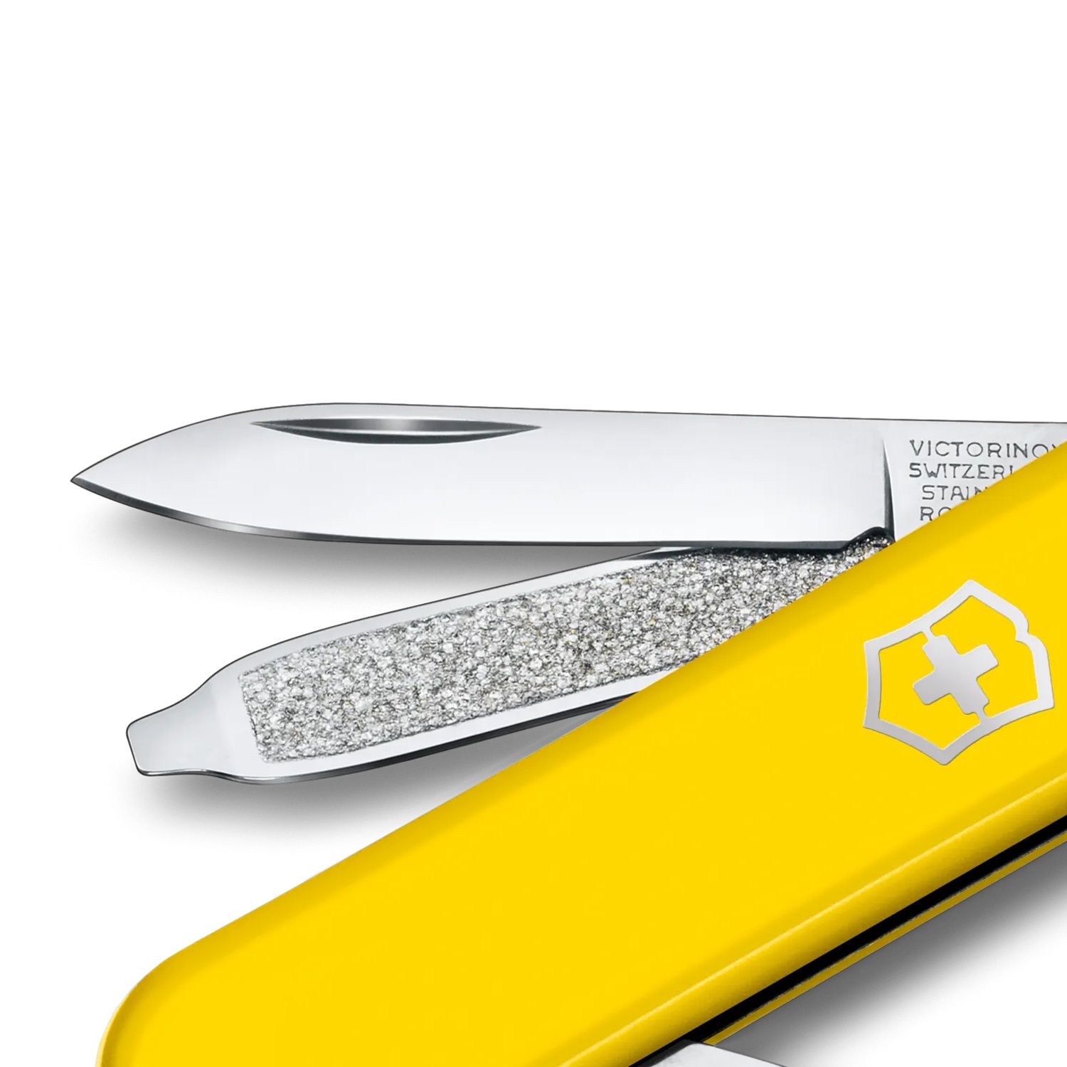 Victorinox Classic SD Swiss Army Knife, Compact, 7 Functions, Swiss Made Pocket Knife with Small Blade, Screwdriver and Key Ring - Yellow, Blister