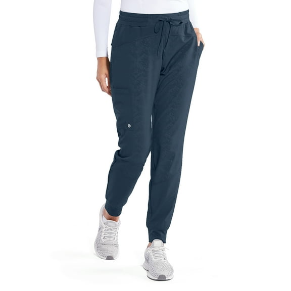 Barco One BOP513 Women's 3-Pocket Perforated Cargo Jogger Scrub Pant Steel Glimmer Print XLT