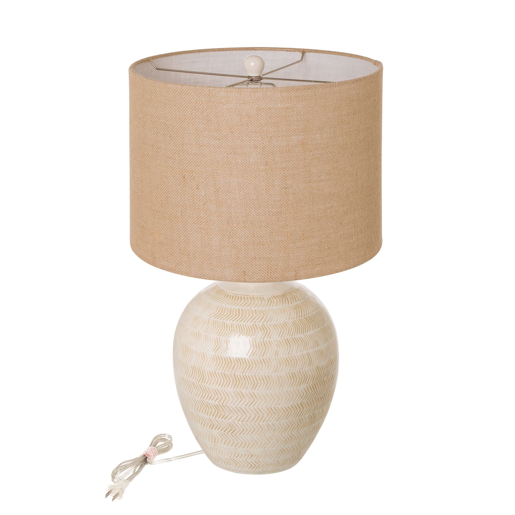 2450 White And Brown Round Ceramic Table Lamp