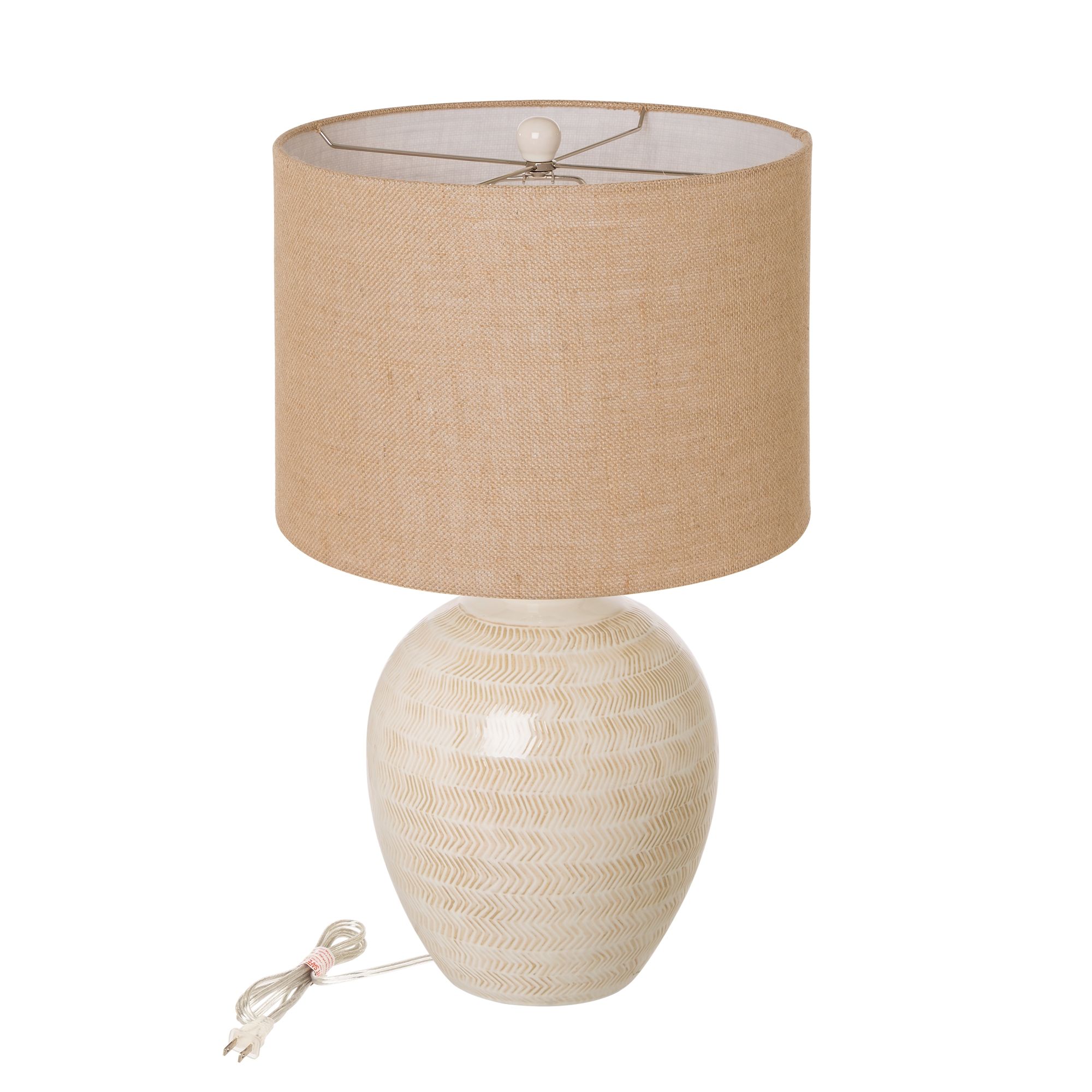 24.50" White and Brown Round Ceramic Table Lamp