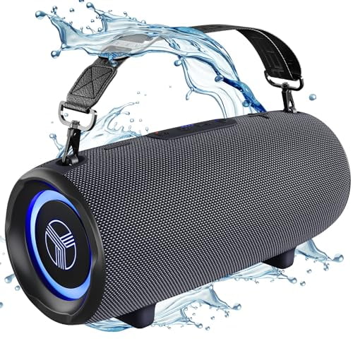TREBLAB Altavoz inalámbrico ultra ruidoso: sonido estéreo de 60 W con graves profundos, tiempo de reproducción de 20 horas, Powerbank, resistente al agua, el altavoz Bluetooth portátil más ruidoso par