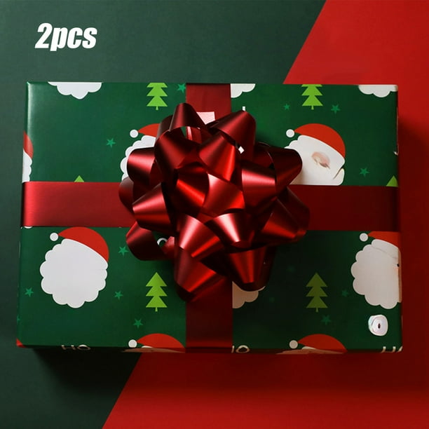 Juego de 2 Cajas de Regalo con Cinta Decorativa y Flores | Adornos de Lazo de Pvc Mate En Forma de Estrella de 12 Cm de Diámetro | Accesorios Festivos En Rojo y Dorado para Navidad, Año Nuevo y Cumpl