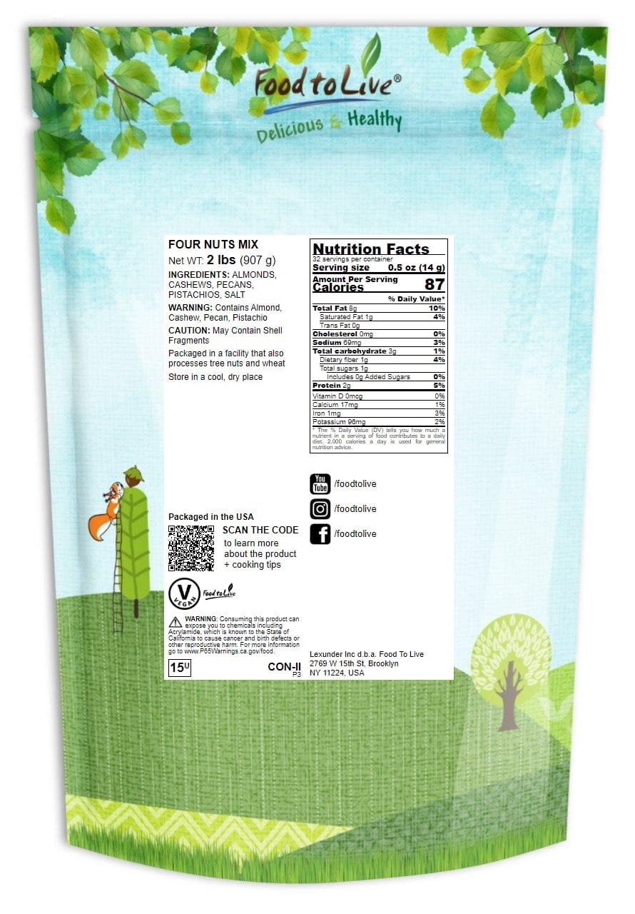 Four Nuts Mix, 2 Pounds - Vegan - by Food to Live