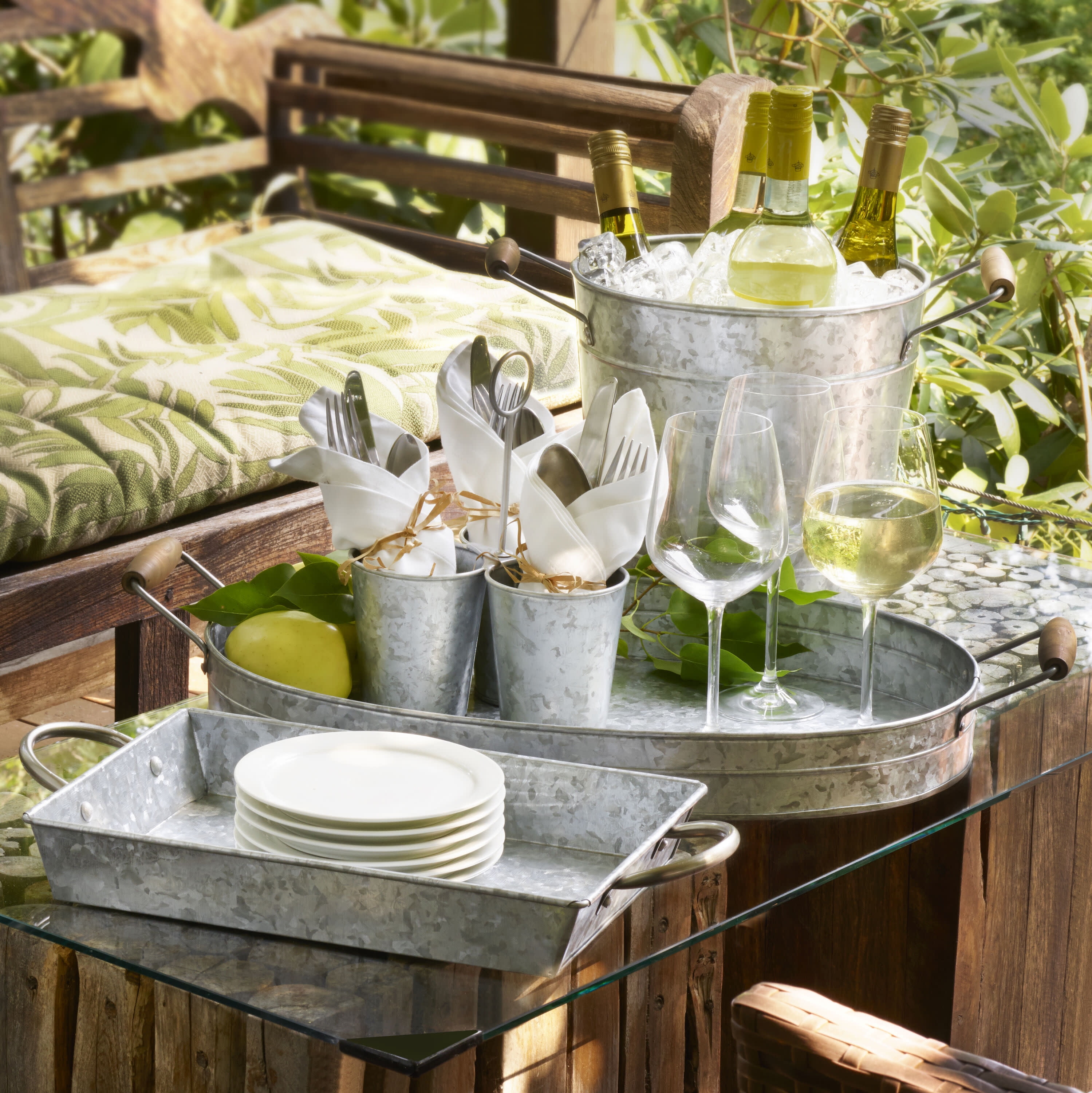 Towle Living Galvanized 20-inch Oval Tray Wood Handles
