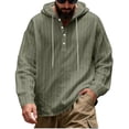 thumbnail image 2 of Horkkom Linen Shirts for Men Long Sleeve Solid Color Button Down Shirt Summer Casual Loose Shirts with Hood Drawstring M, 2 of 8