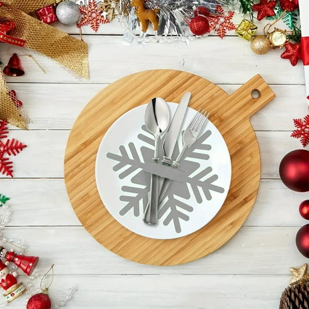 Porta cubiertos navideños, bolsa para cubiertos, juego de cuchillos y tenedores para cena con forma de árbol de Navidad, ideal para el hogar, fiestas navideñas, vajilla, regalos y decoraciones de mesa
