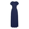 thumbnail image 3 of PENGXIANG Femmes Robe Décontractée Femmes O Cou Poches Décontractées Robe de Sol Manches Courtes Robe de Soirée en Vrac Vêtements Femmes L Beige, 3 of 6