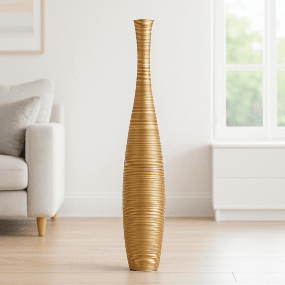Leewadee Gold Wood Floor Vase - 26 inch Large Indoor Decorative Accent for Dried Flowers