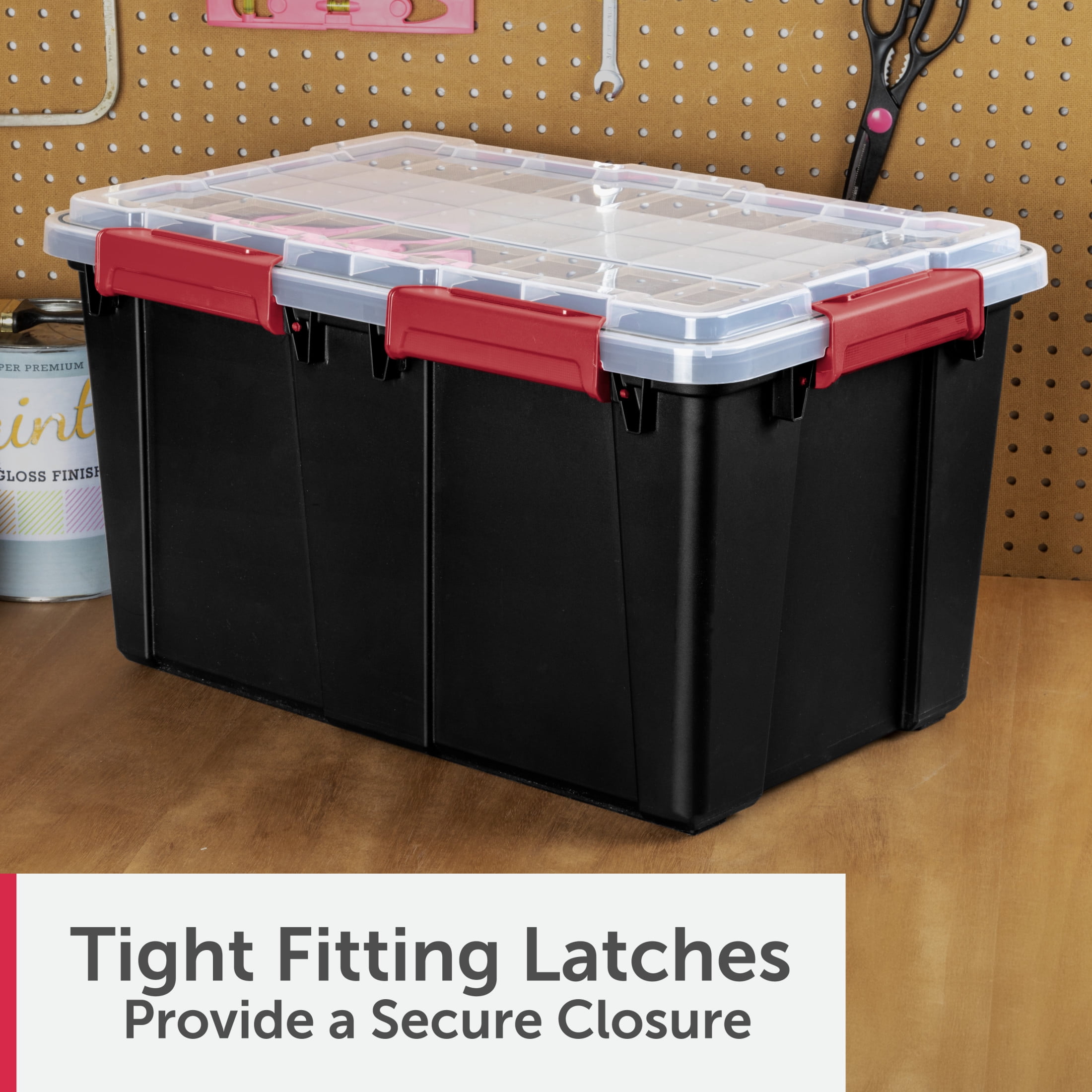 (4 pack) Sterilite Gasket Tote, 13.5 Gallon IP68 WaterProof Plastic Storage Bin with Lid, Gasket Seal and Durable Latches, Black