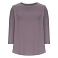 thumbnail image 4 of UYISJ Women's Tops Crew Neck Three Quarter Length Sleeve Blouses Dressy Casual Spring Fall Outfits Pleated Front T Shirts Curved Hem Gray M, 4 of 5