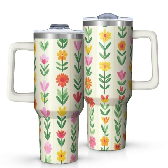 OBREWU Pioneer Flower Tumbler with Handle and Lid,Pioneer Flower 40oz Double Wall Vacuum Insulated Tumbler,Cups Gift for Women and Men