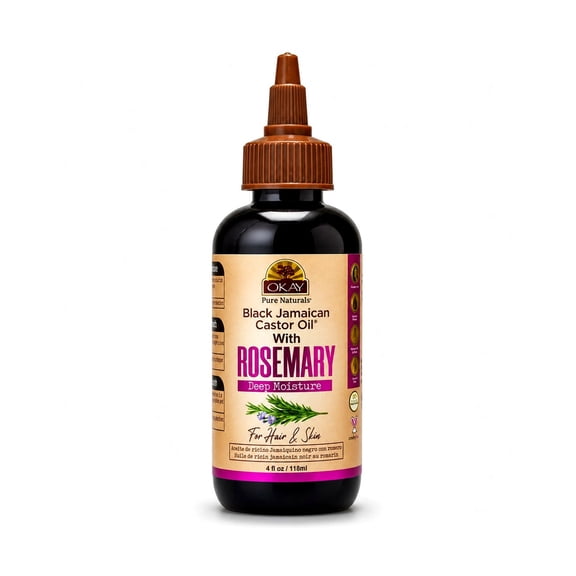 OKAY Black Jamaican Castor Oil with Rosemary Oil – Scalp & Hair Growth Treatment, Helps Reduce Shedding & Graying, Balances Oily Hair & Stimulates Follicles, All Hair & Skin Types, 4 oz / 118 ml