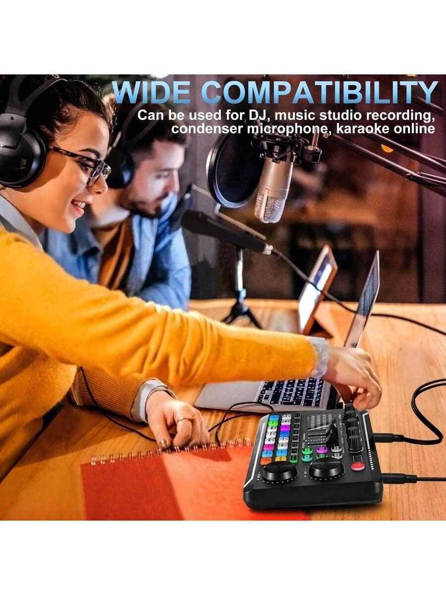 Podcast Equipment Bundle, Audio Interface With Studio Condenser Microphone For Smartphone & PC, Plug-And-Play Live Sound Card, Perfect For Streaming, Singing, And Gaming.