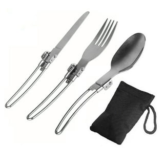 Acantha Foldable Fork and Spoon Set, Portable Folding Spoon and Fork Set  with Two Plastic Storage Cases for Travel Camping Thermos, Outdoors Picnic
