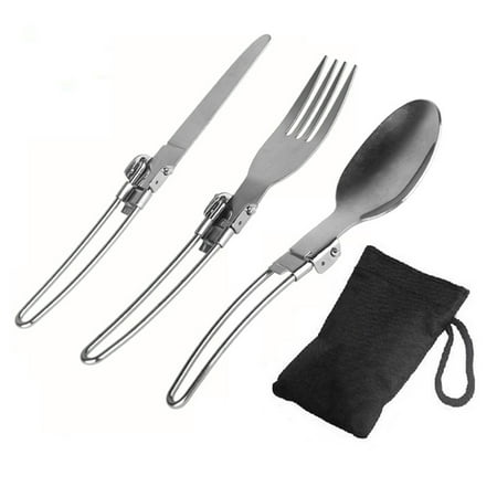 

3PCS Folding Fork Spoon Set Foldable Cutlery Set Stainless Steel Camping Cutlery Set for Travel Trekking Hiking with Storage Bags